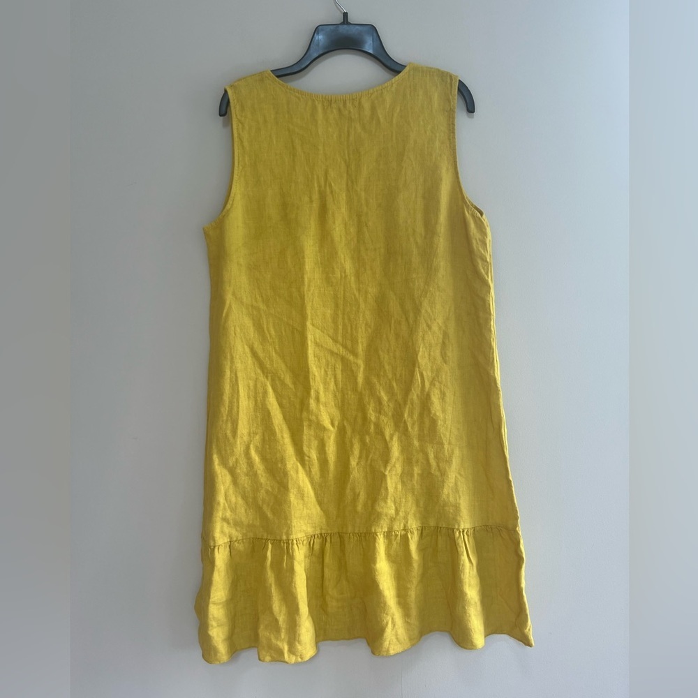 Terzo Millennio 100% Linen Ruffle Hem Shift Dress in Chartreuse Yellow, L - Picture 2 of 7